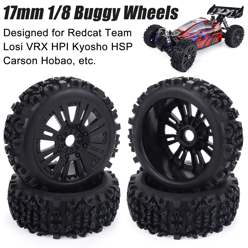 

ZD Racing 120mm RC Tires 17mm Hex 1/8 Scale RC Buggy Tires and Wheels Set for Redcat Team Losi VRX HPI Kyosho HSP Carson Parts