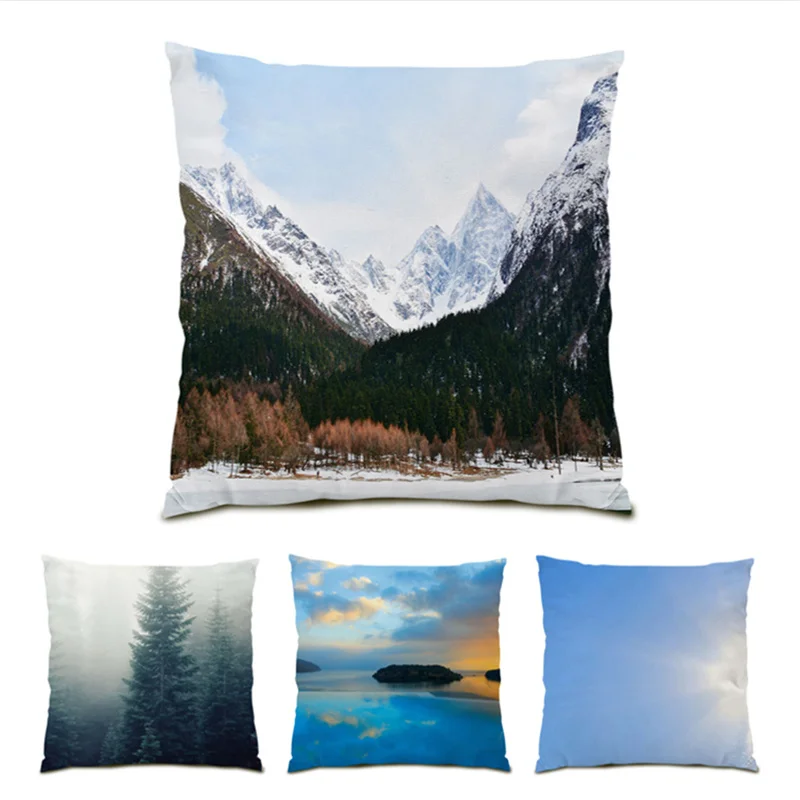 

Sofa Decorative Print Polyester Linen Nature Landscape Cushion Covers 45x45 Velvet Decoration Home Decor Funny Pillowcase E1131