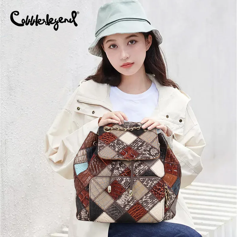 Genuine Leather Fashion Luxury Brand Retro School Bags Cowhide Joker Backpack For Women Large Capacity Bolsas