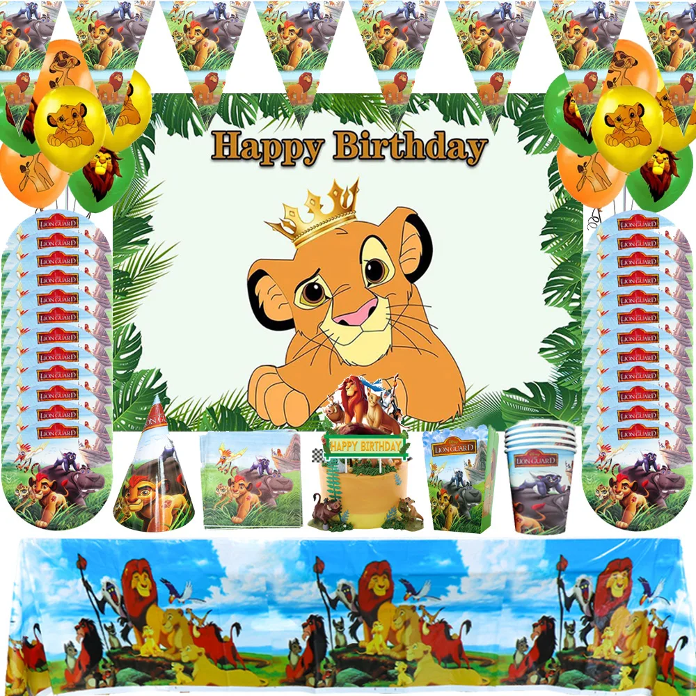 The Lion King Simba Disposable Tableware Set Kids Birthday Party Decor Tablecloth Straw Napkin Cup Plate Balloon Party Supplies