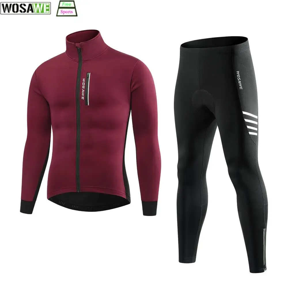 

WOSAWE Winter Thermal Fleece Set Cycling Clothes Men's Jersey Suit Sport Riding Bike MTB Clothing Pants Warm Sets Ropa