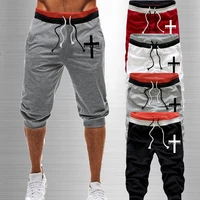 mens summer i believe in jesus christ series casual sports fashion loose double drawstring cropped pants mens knee pants