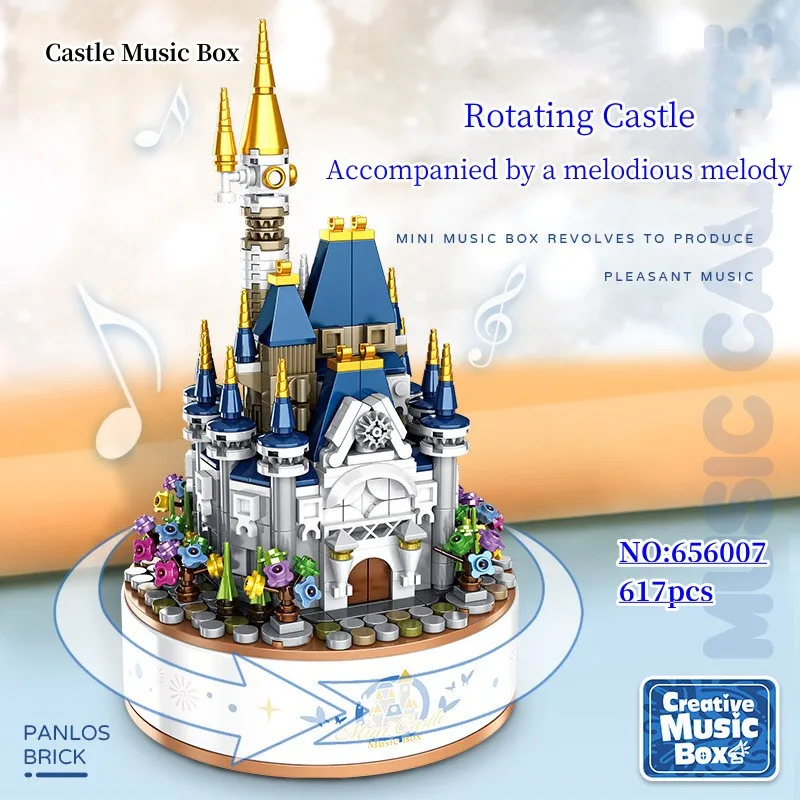 

656007 Mini Castle Music Box Building Block Assembly Toy for Girls' Anniversary Gift