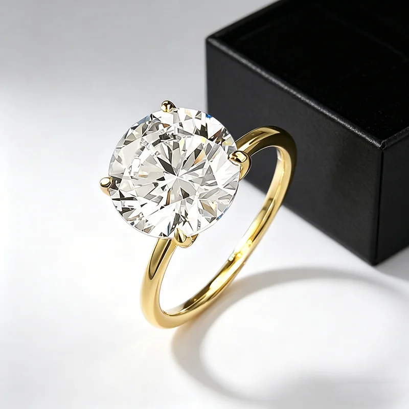 Фото Кольцо из золота 14K с одиночным бриллиантом 10 мм, выращенным в лаборатории, и серебром 925 пробы, обручальное/помолвочное кольцо для женщин, ювелирное украшение для невесты №2