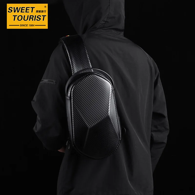 Hard Shell 3d Fashion Brand Men's Chest Bag, Casual Shoulder Bag With Usb Multi-function For Business And Travel