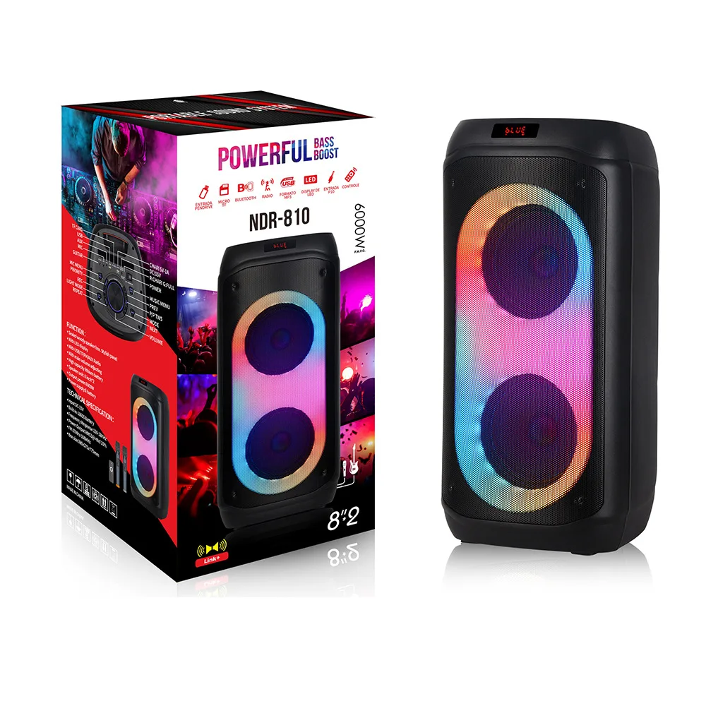 Dual 8-inch Outdoor Bluetooth Speakers 6000W Peak Power Home Cinema Wireless Subwoofer Stereo With 2 Mic Party Karaoke Boombox