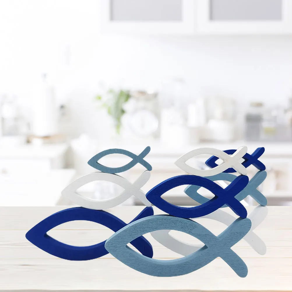 

9Pcs Decorative Wooden Fish Set 3 Size Fish Decoration Boy Girl Decoration for Christening Communion and Wedding