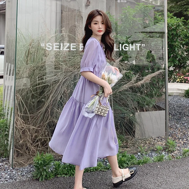 

2022 summer French retro gentle wind waist and thin temperament V-neck cardigan single-breasted dress women