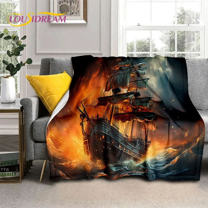 Лодка с древним пиратским кораблем мягкое фланелевое одеяло Sailboa для кровати
