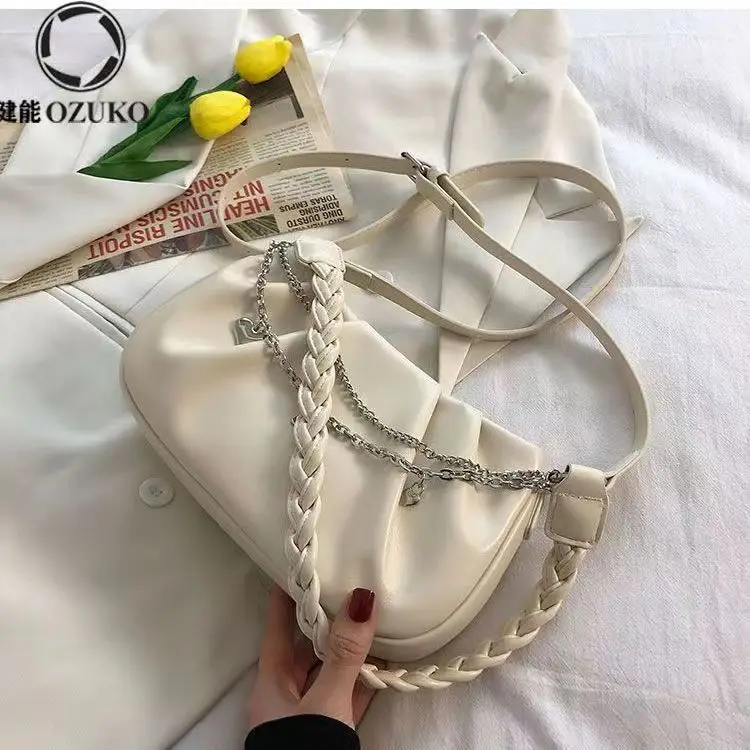 

Fashion Women Shoulder Bag Braided Shoulder Strap PU Leather Crossbody Bag Small hobos Bag Luxury Shoulder Bag Female Purse