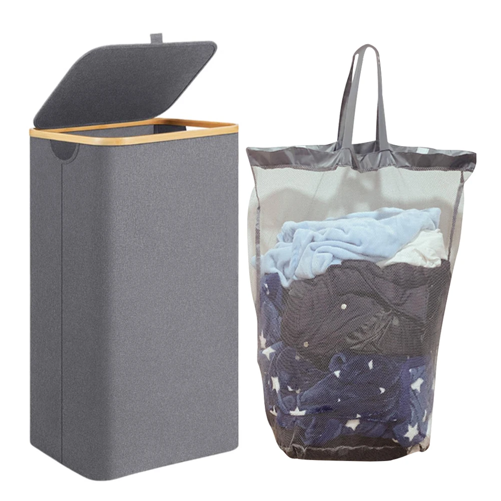 Корзина для грязной одежды объемом 100 л складной контейнер с бамбуковой ручкой и