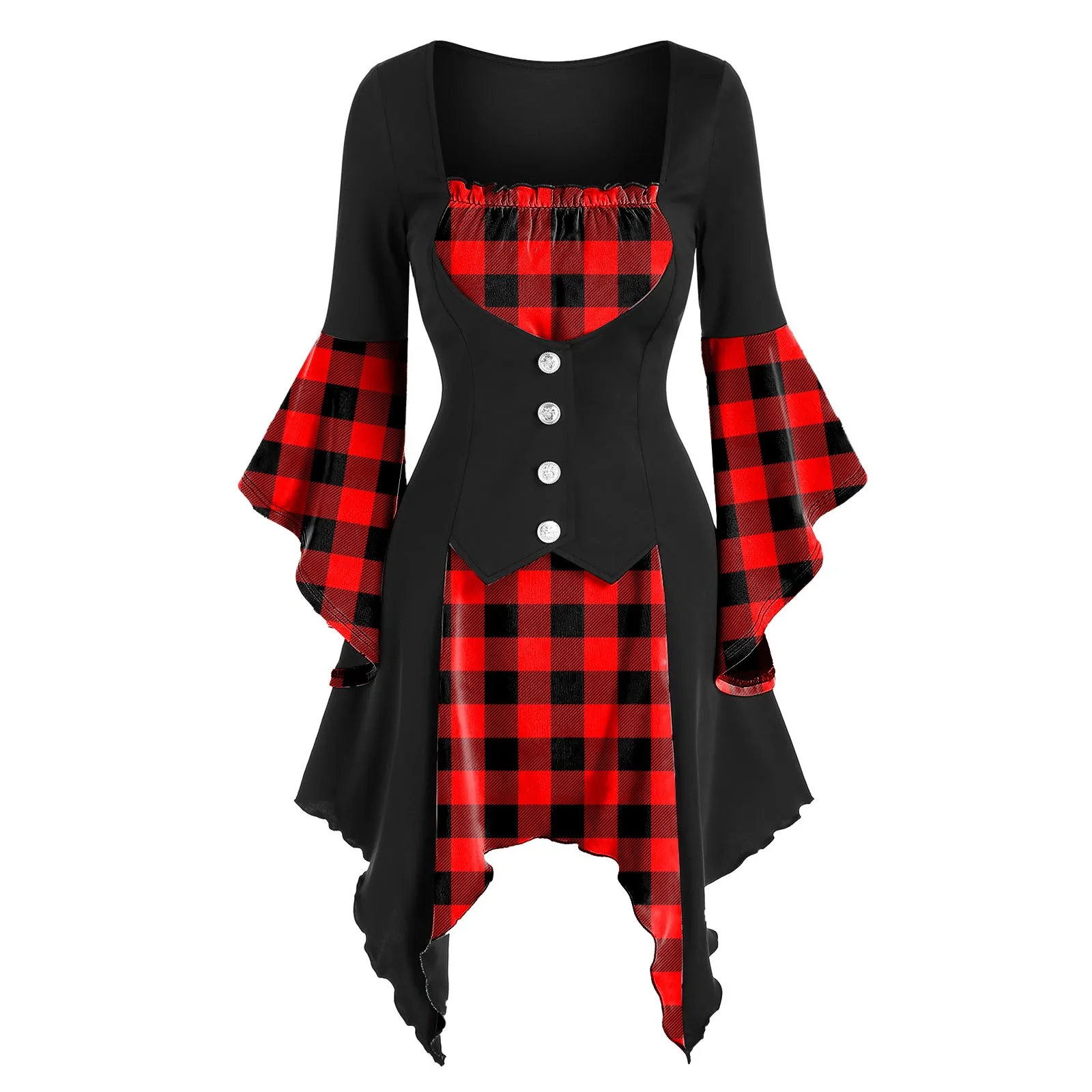 

Women Dress Vintage Sleeve Sweetheart Dress Panel Women Court Dress Bell Sleeve Dresses Winter Dresses for Women with Pockets