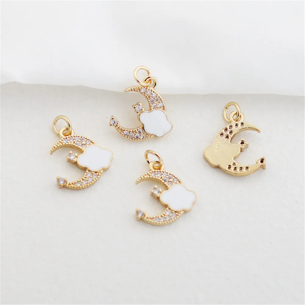 

14k gold color protection inlaid with zircon shell 11 * 13mm moon cloud pendant diy bracelet necklace pendant accessories