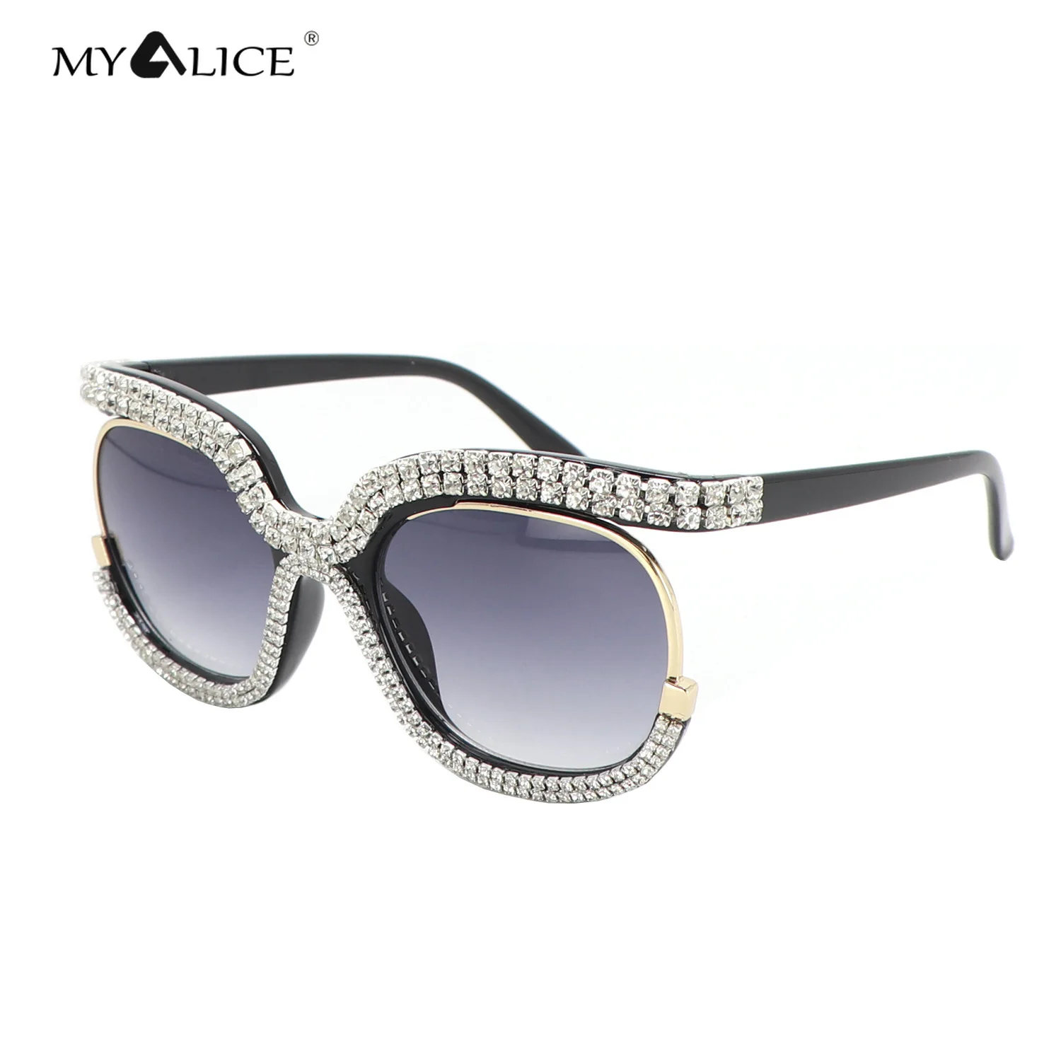 

MYALICE Fashion Personality Oversized Sunglasses Women Luxury Fancy Color Diamond Decorate Vintage Stage Performance UV400 Party