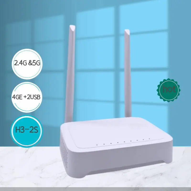 GPON ONU ONT H3-2S 4GE +2USB+2.4G/5G WIFI Dual Band Antenna Includes Remote Control FTTH Router Second Hand Free Shipping