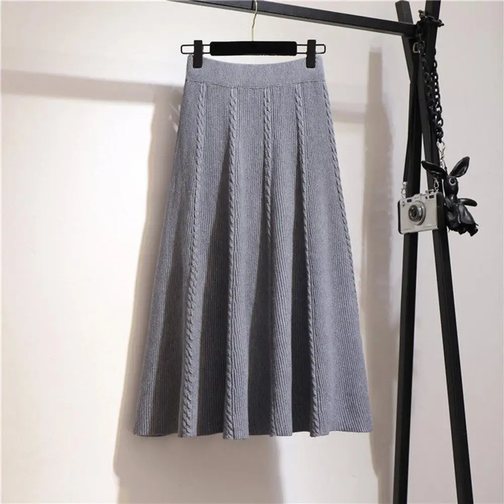 

High Waist Skirt Cozy Chic Women's High Waist Knit Midi Skirts for Fall Winter Commutes Soft Thick Elastic Lady Winter Skirt