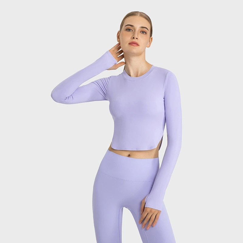 

Women Long Sleeve Yoga Shirt Tight Sports Crop Top Plus Size Fitness Quick Dry T-shirt With Chest Pad Gym Sportswear Thumb Jack