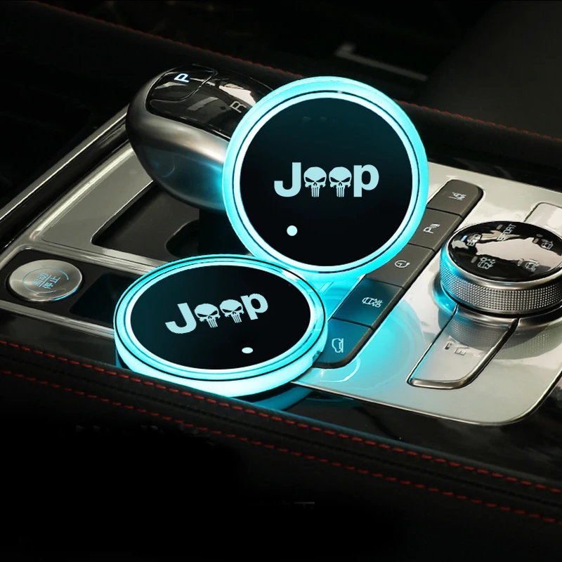 Auto Sticker LED Light Water Cup Cushion In The Car For Chrysler JEEP Grand Cherokee Commander Renegade Wrangler Compass Patriot