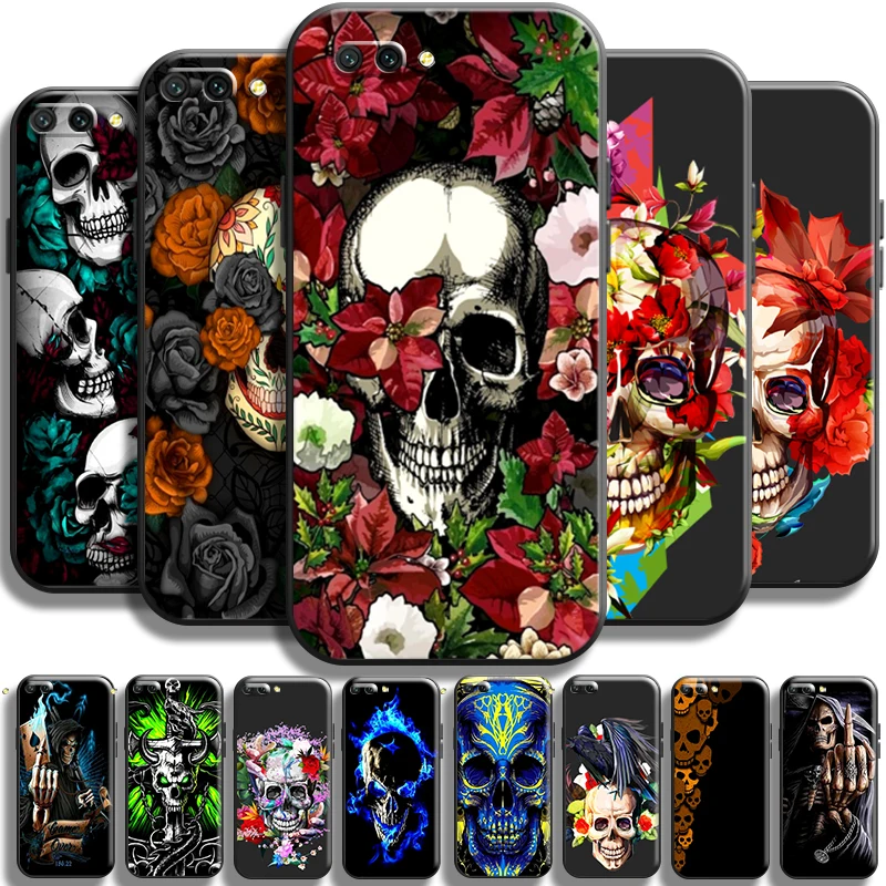 

Death Skull Flower Case For Huawei Honor 10 10i 9 9A 10X 9X Lite Pro Phone Case Carcasa Cover Coque Shell Cases Soft Black