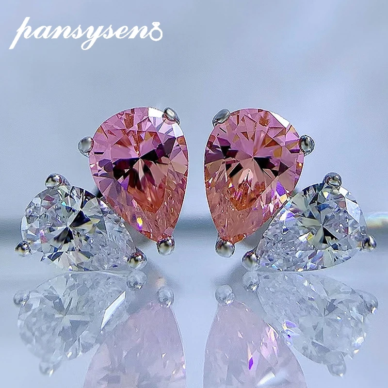 

PANSYSEN 100% 925 Sterling Silver 1ct Pear Cut Sapphire High Carbon Diamond Gemstone Stud Earrings Party Fine Jewelry Wholesale