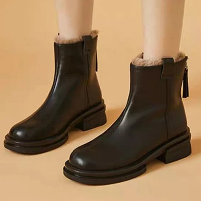 

Женские ботильоны челси на молнии, зимние короткие плюшевые теплые ботинки-гладиаторы, дизайнерская повседневная обувь, 2023