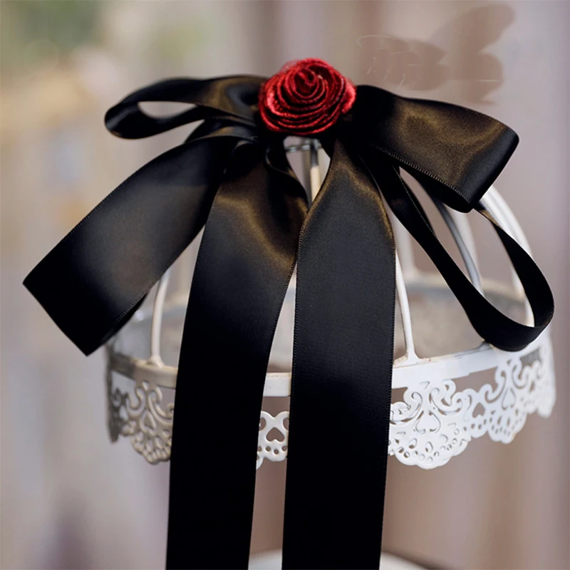 

Original retro red rose flower modeling black ribbon bow head flower bride personality sample piece accessories