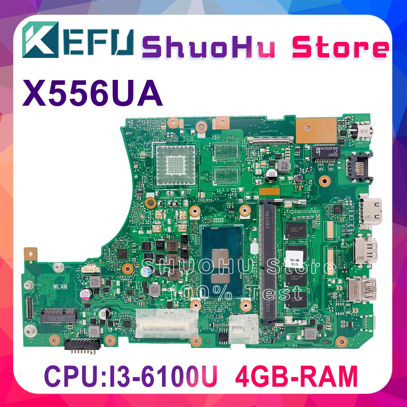 

X556UV Mainboard For Asus A556U R556U X556UJ X556UF X556UR X556UQ X556UQK X556UVK X556URK Laptop Motherboard I3-6100U 100% Test