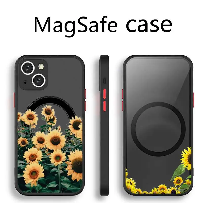 

sunflower flower Unique Design Phone Case Transparent Magsafe Magnetic Magnet For iPhone 13 12 11 Pro Max Mini Wireless Charging