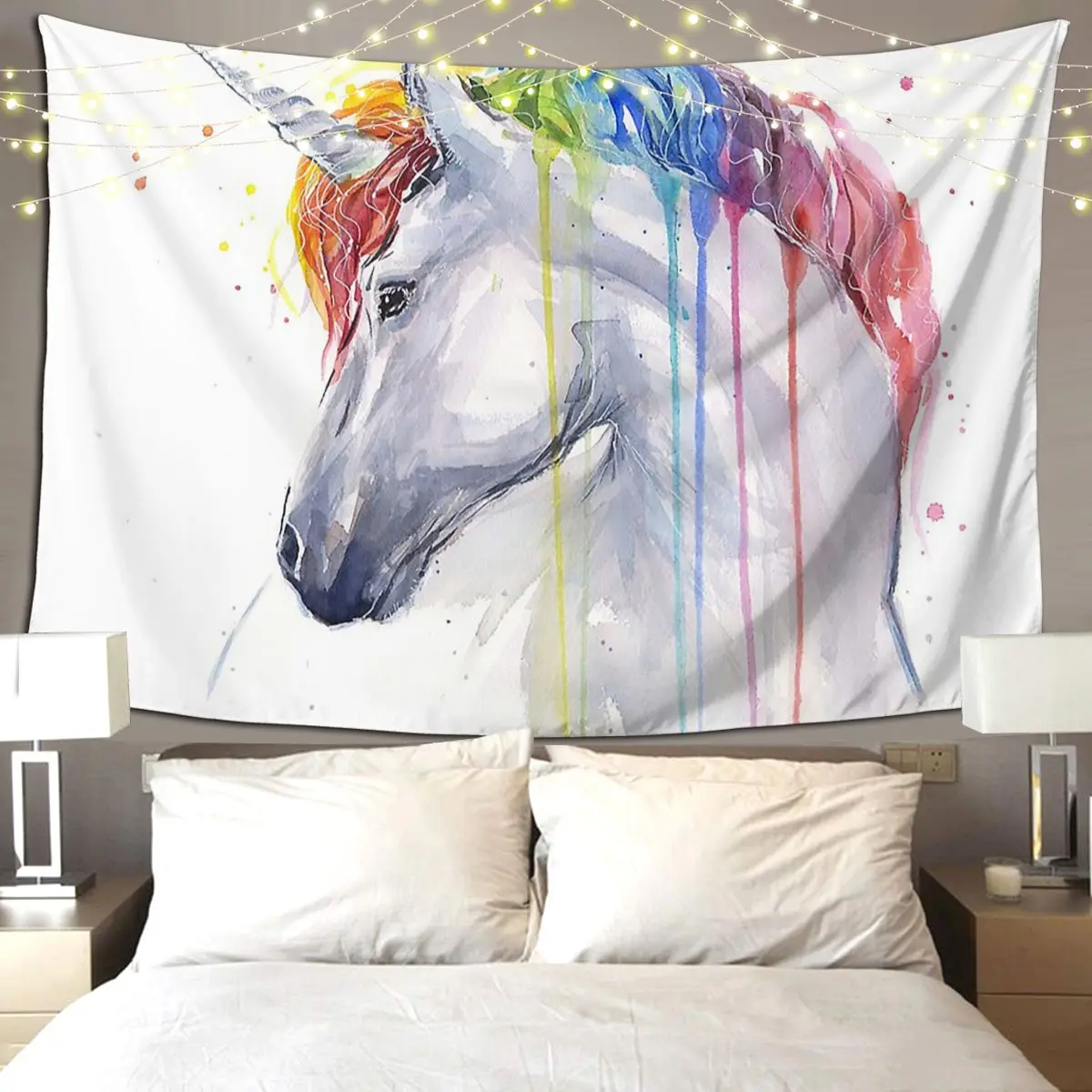 

Rainbow Unicorn Watercolor Tapestry Hippie Wall Hanging Aesthetic Home Decoration Tapestries for Living Room Bedroom Dorm Room