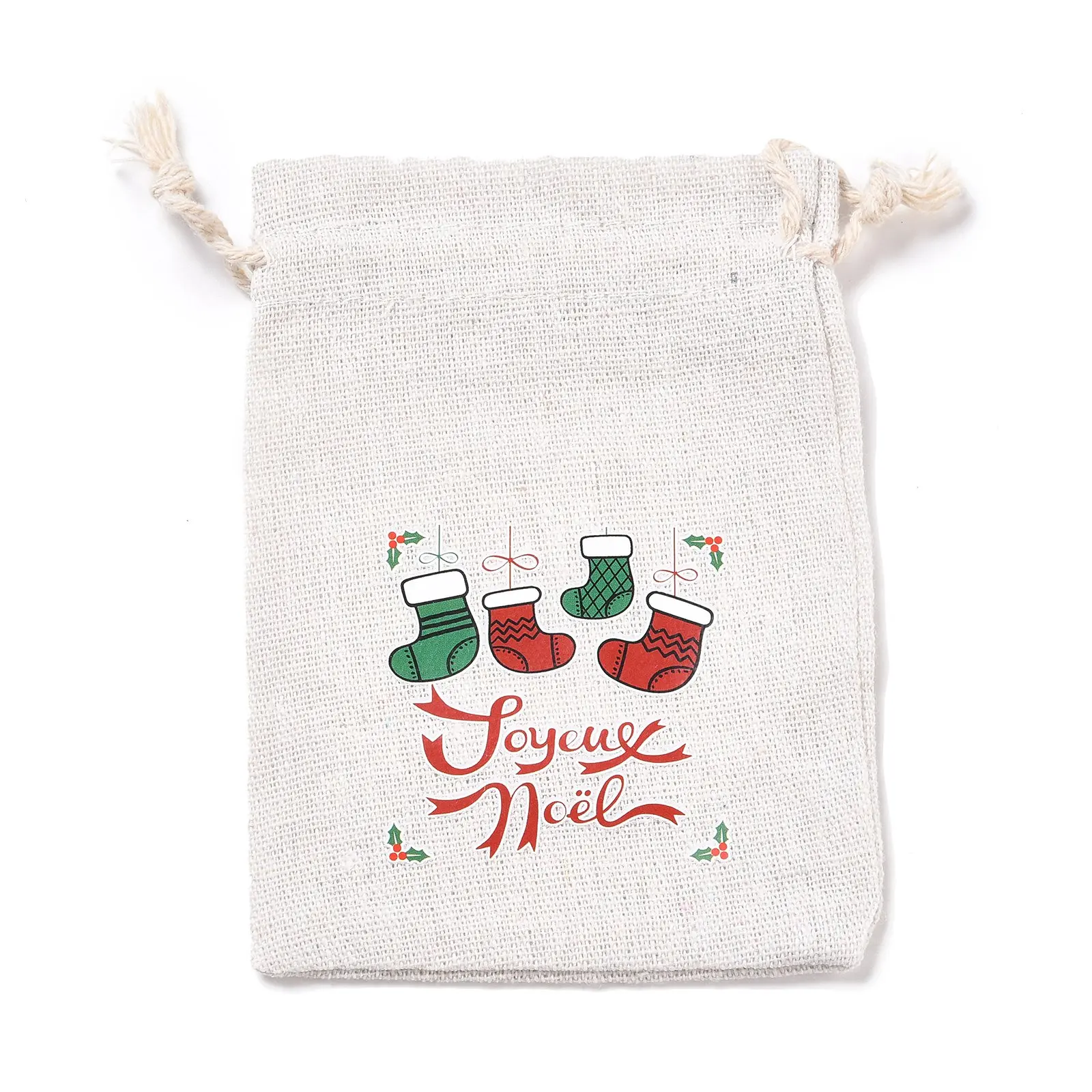 Christmas Theme Cotton Cloth Storage Pouch Santa Snowman Mix Pattern Rectangle Drawstring Bag DIY Jewelry Gift Packing Bag 50pcs