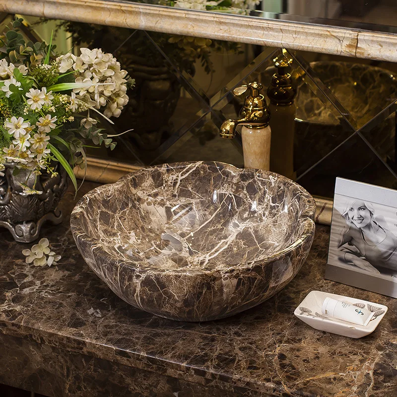 

Ceramic Table Wash Basin Square Imitation Marble Pentagram Art Basin Bathroom Wash Basin Basin Washbasin