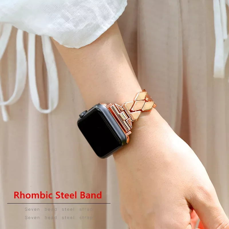 Stainless Steel strap For Apple Watch band 45mm 44mm 42mm 41mm 38mm 40mm Rhombic Metal Bracelet correa iWatch series 7 6 se 5 4