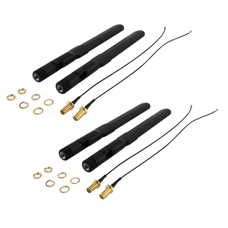 

Dual Band Wifi 2.4Ghz 5Ghz 5.8Ghz 8Dbi RP-SMA Male Antenna & 20Cm 8 Inch U.FL MHF4 To RP-SMA Female Pigtail Cable 4-Pack