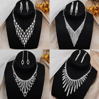 new rhinestone necklace 2 piece bridal wedding dress full diamond earrings set chain dinner party accessories necklace wholesale