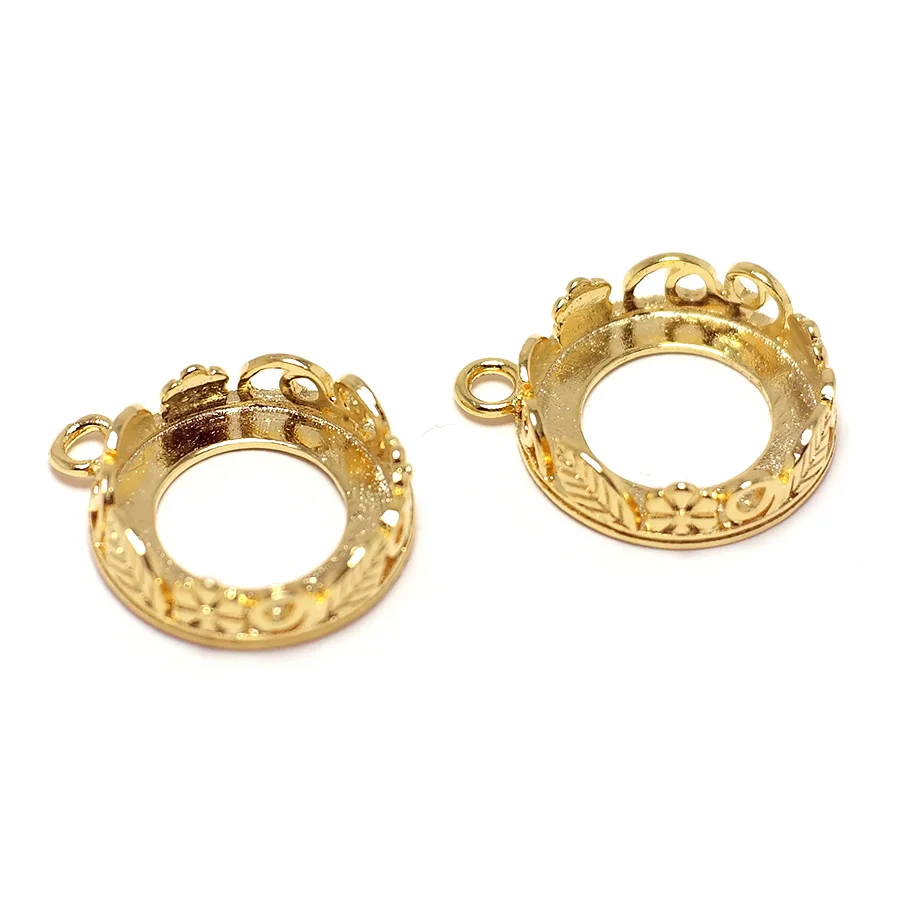 

2pcs Round Flower Charms,24k Gold Color Plated Brass Classic Vintage Charms,Leafs Drop Inlayable Pendant,Jewelry Necklace Making