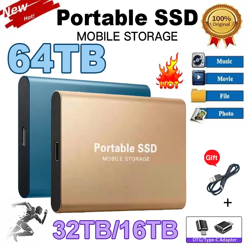 1TB 2TB Portable High-speed SSD Mobile Solid State Disks USB 3.1Mobile Hard Drives External Storage Decives for Laptop Notebook