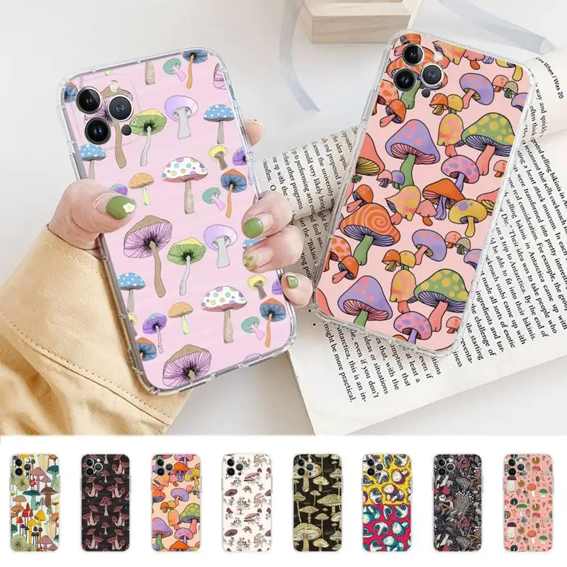 

Mushroom Cute Phone Case For iPhone 14 13 12 11 Pro Max XS X XR SE 2020 6 7 8 Plus Mini Transparent Shell
