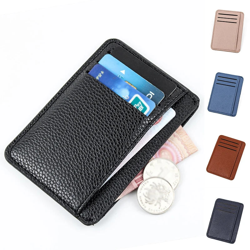 

1 Pcs Mini Ultra-thin Leather Wallet Credit ID Card Holder Purse Money Case For Men Women Fashion Lychee Grain Purse Bag