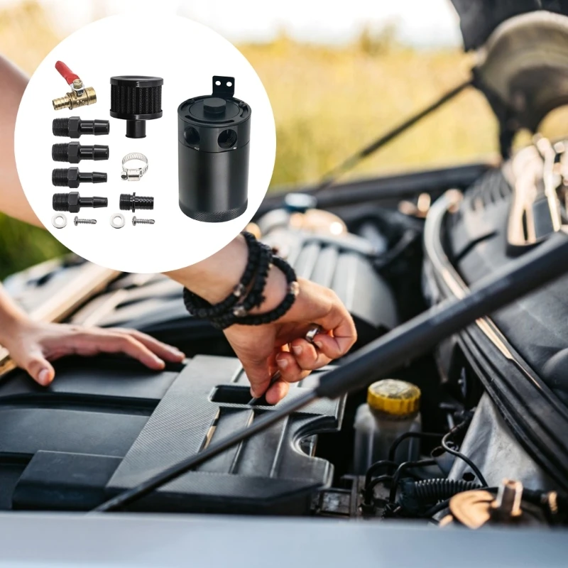 

Polish Baffled Reservoir Oil Catch Can Kit with Breather Filter Aluminum Alloy 3/8-inch Screw Thread Durable Universal