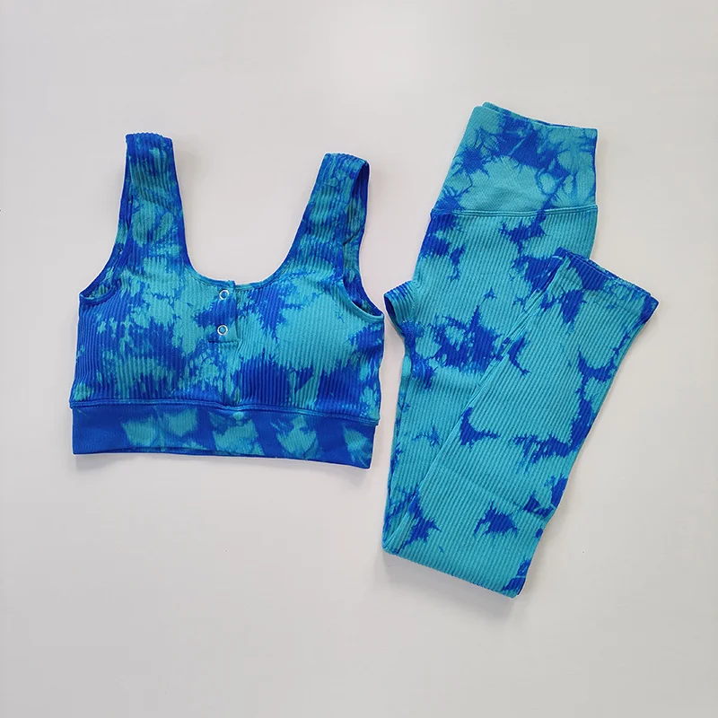 2PCS Seamless Women Yoga Set Workout Bra Gym Clothing Fitness Crop Top Sexy Tie Dye Sportswear High Waist Leggings Sports Suits