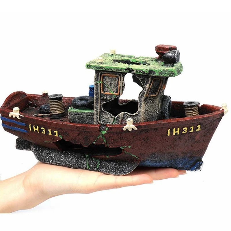 

Fishing Boat Shipwreck Shelter Fish Tank Landscaping Ornament Simulation Crafts Aquarium Decorations Fish Hiding Place Decor