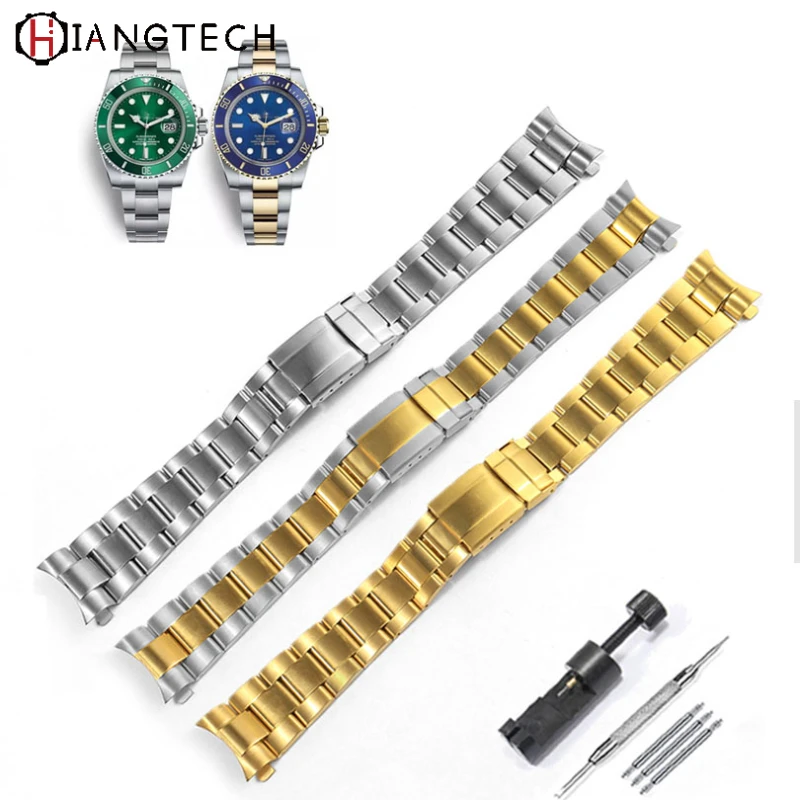 Stainless Steel Watch Band Men's compatible with Rolex Datejust Daytona Black Green Water Ghost Series Arc Bracelet 20mm 21mm