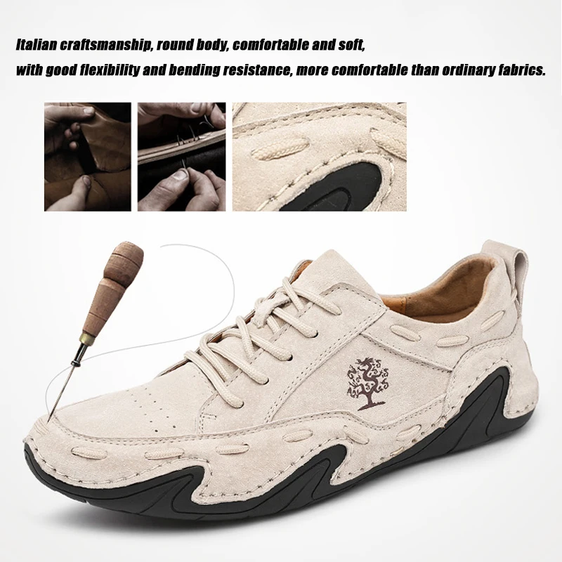 Men Casual Shoes Leather Fashion Male Sneakers Handmade Breathable Mens Loafers Walking Luxury Brand Boat Shoes Plus Size 38-48