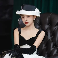 french retro elegant rose pearl top hat net red photography headdress fashionable bride wedding dress dinner dress accessories