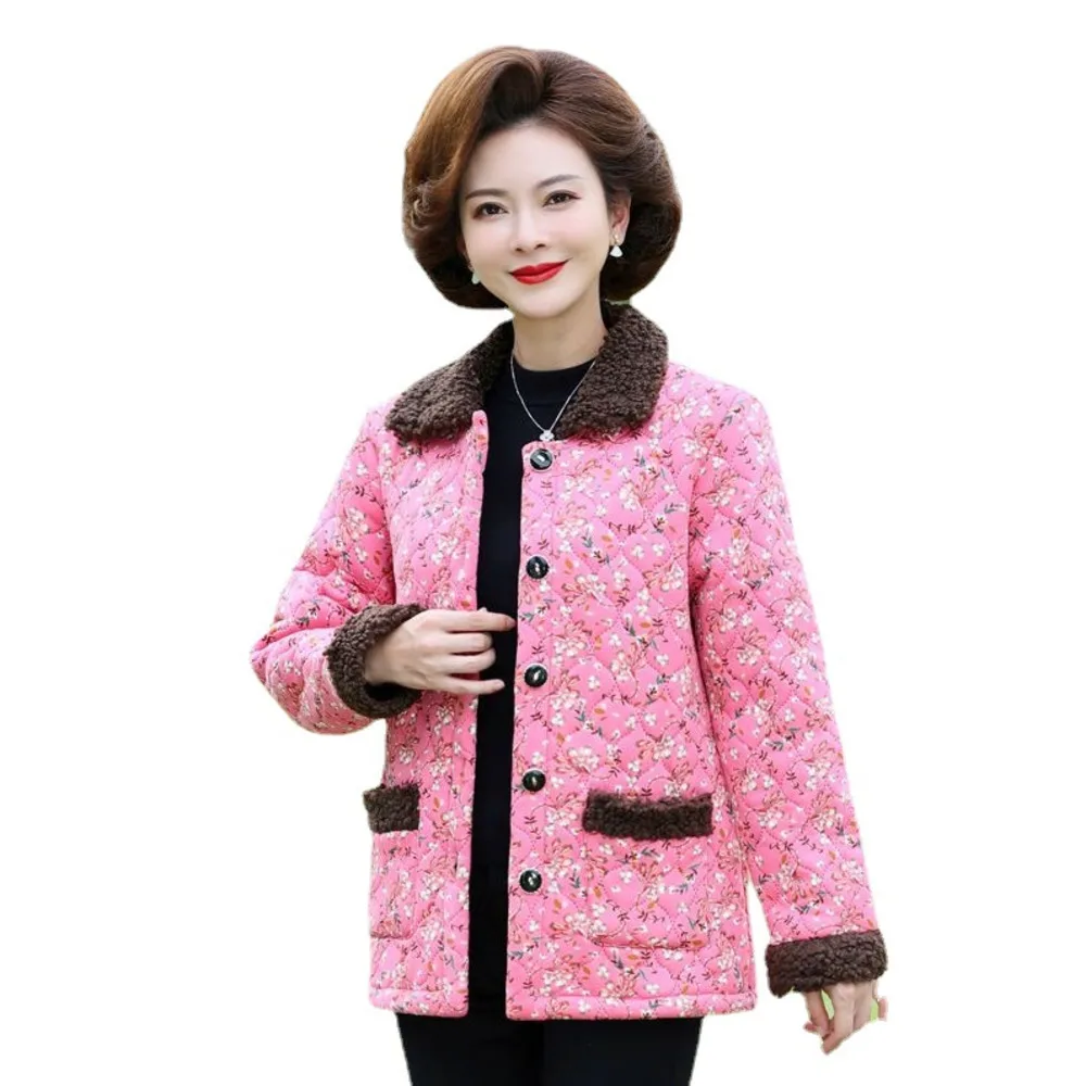 Mother 2022 New Short Cotton Jacket Autumn and Winter Cashmere Women's Floral Cotton Suit Light and Thin Coat Warm Little Cotton