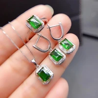 meibapj natural diopside gemstone earrings ring and necklace for women real 925 sterling silver green stone fine jewelry set