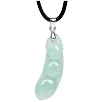 hot selling natural hand carve ice jade green clip bean inlaid necklace pendant fashion jewelry men women luck gifts