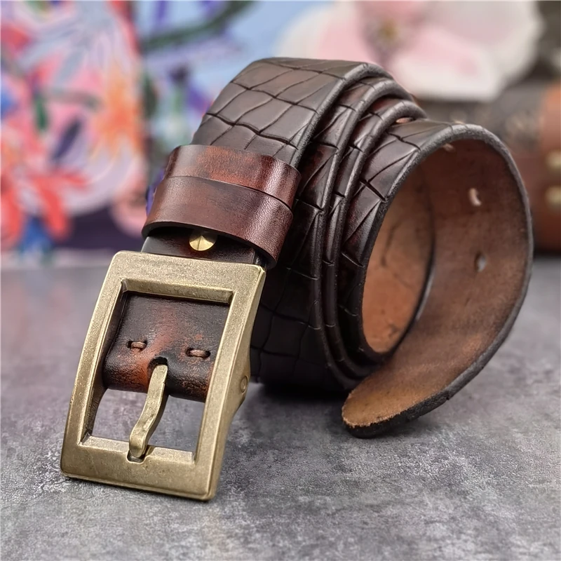 Luxury Carving Thick Genuine Leather Belt For Men Ceinture Retro Solid Brass Belt Buckle Men Waist Belt Wide Belt Male MBT0616