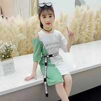 new spring summer cotton blend dresses for girls korean version fashion refreshing stripe casual patchwork childrens clothing