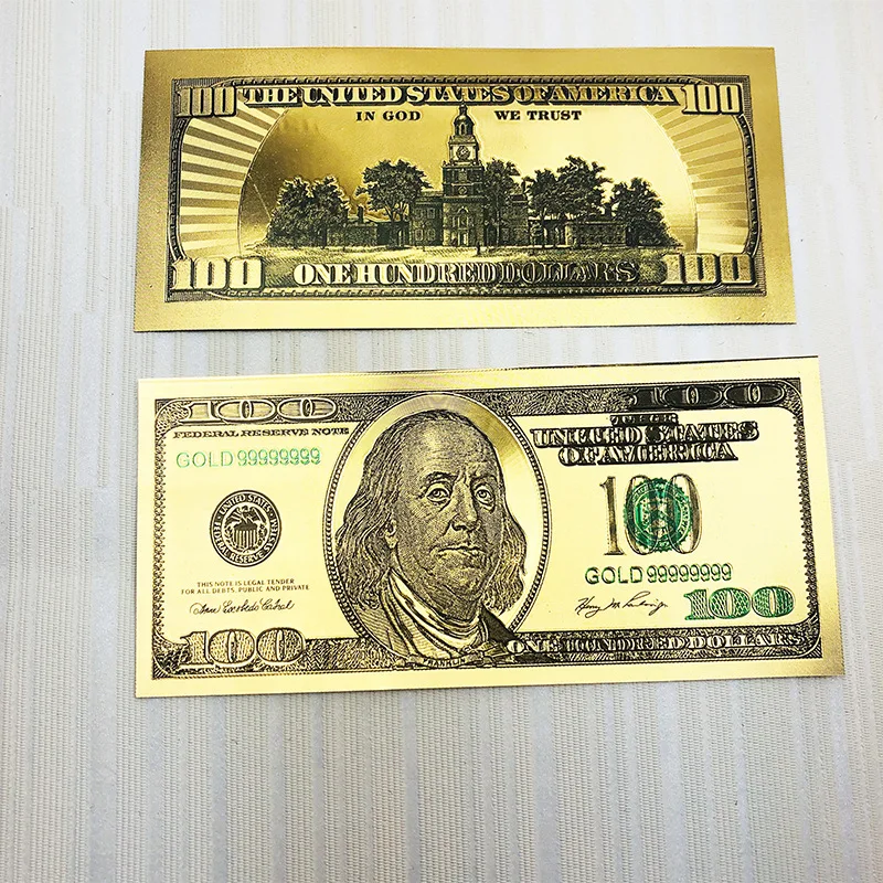 1PC USA 100 Dollar Gold Foiled Platsic Banknote Bill Fake Money United States OF America Replica Coin Souvenirs Home Decor